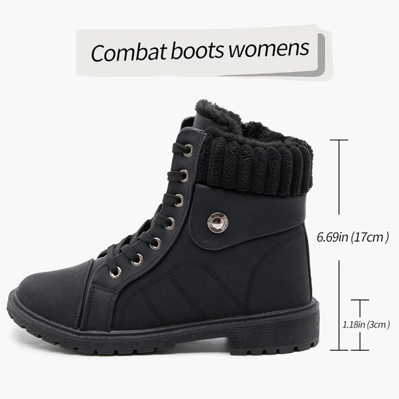 Waluzs Ankle Boot Women Black Polyurethane  lace up fleece interior And Soft - Picture 3 of 6